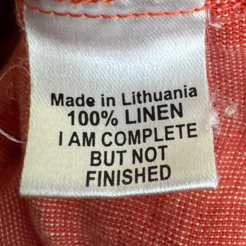 FLAX 100% Linen Wide Leg Pants Coral Orange Elastic Waist Pockets Size L - Picture 10 of 11